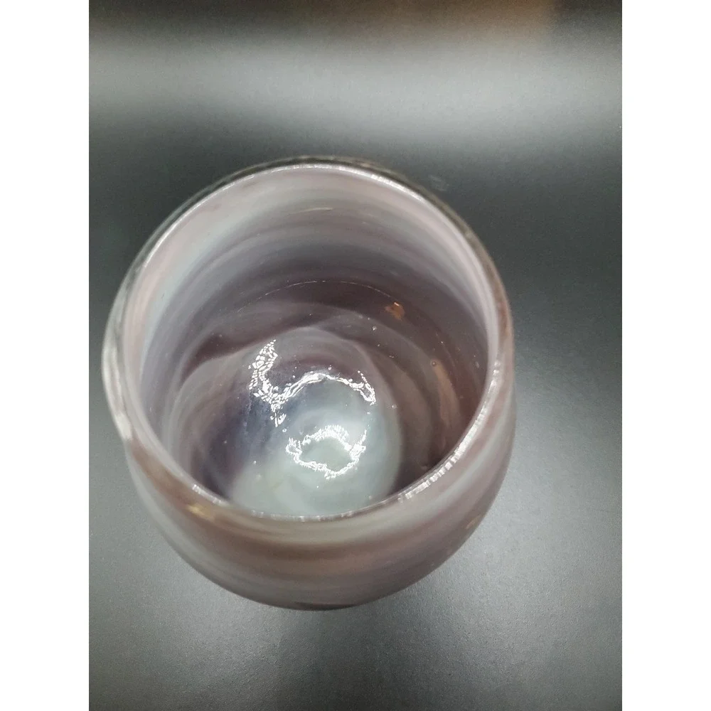 Blown Glass‎ Candle/Votive Holder Purple And Light Gray Swirls 4